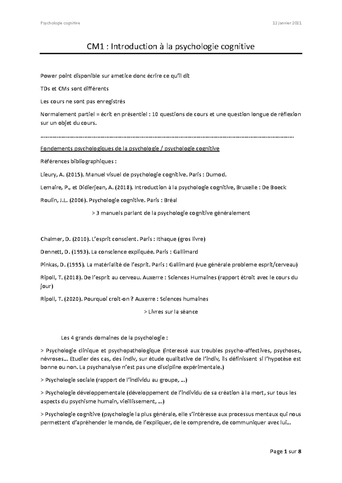 CM1 : Intro psychologie clinique - CM1 : Introduction à la psychologie ...