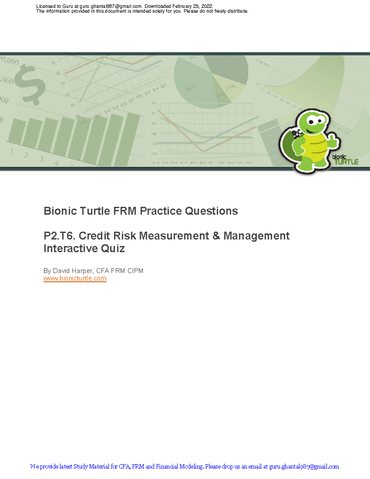 Credit Risk Measurement Management-1 - Bionic Turtle FRM Practice ...