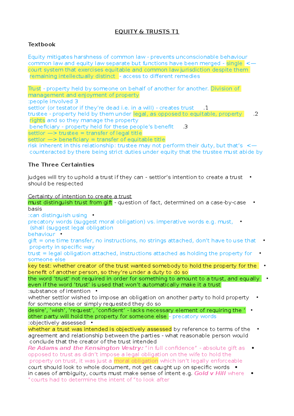 ET T1 - 3 certainties - EQUITY & TRUSTS T Textbook Equity mitigates ...
