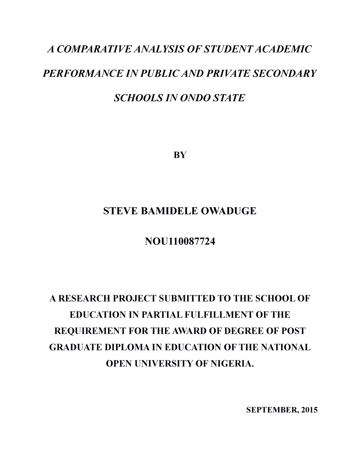 A Comparative Analysis OF Student Academ - A COMPARATIVE ANALYSIS OF ...