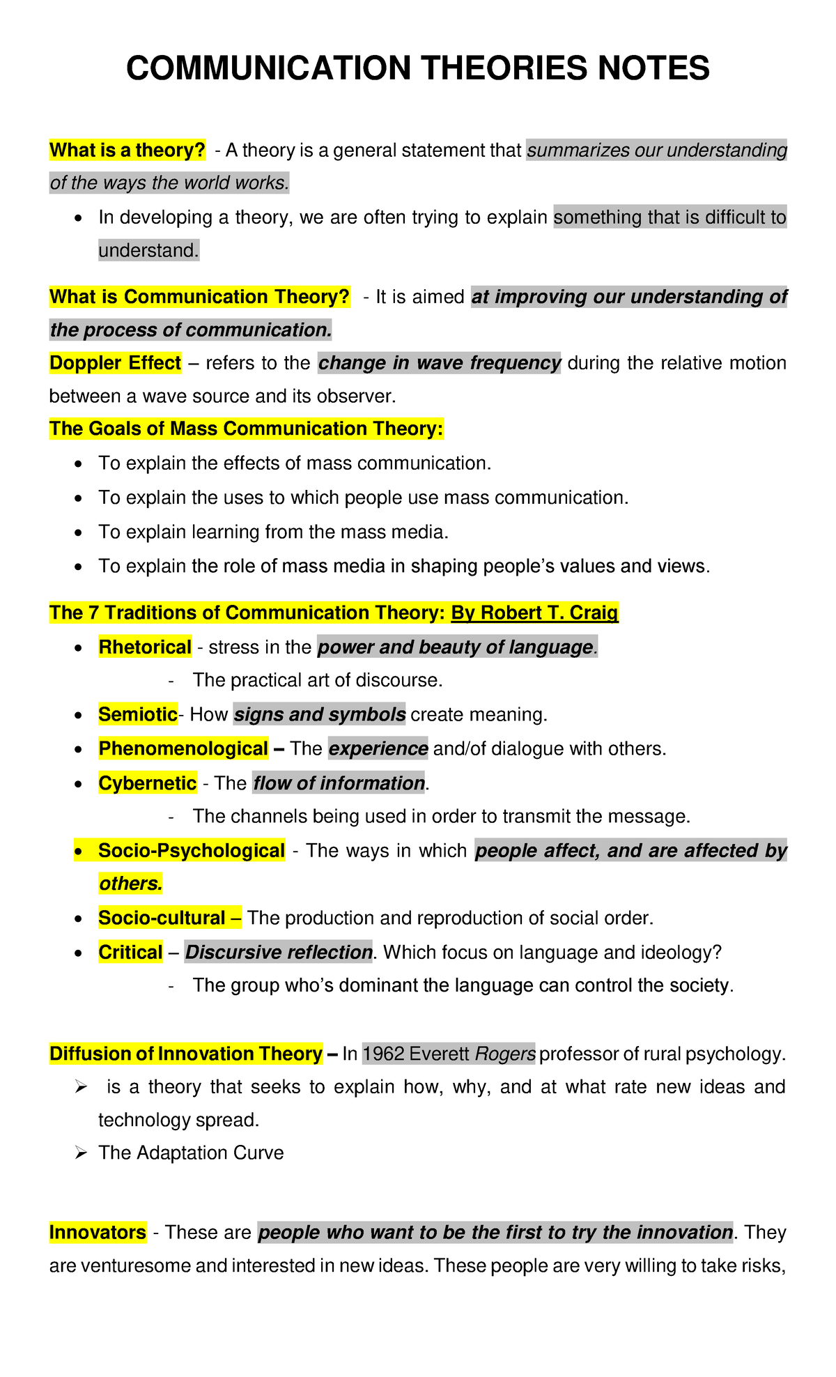 Communication Theories - COMMUNICATION THEORIES NOTES What Is A Theory ...