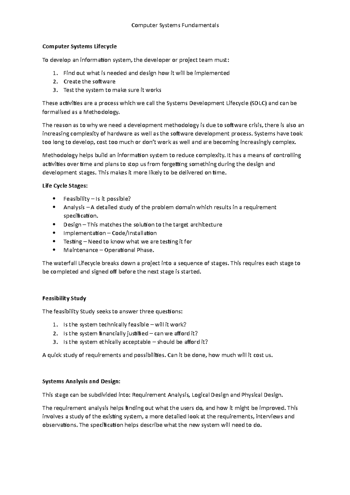 Systems Development Lifecycle - Computer Systems Fundamentals Computer ...