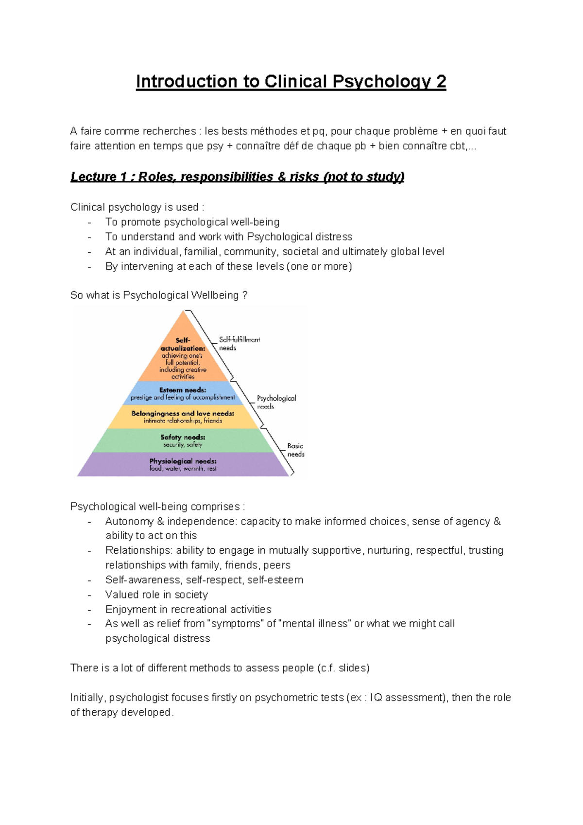 Clinical 2 - Introduction to Clinical Psychology 2 A faire comme ...