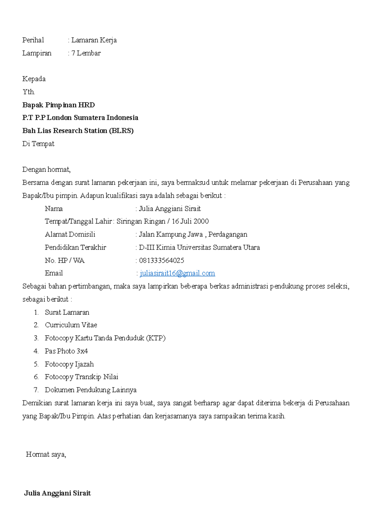 Surat Lamaran Kerja bah lias - Vocational High School 2 Jepara - Jepara