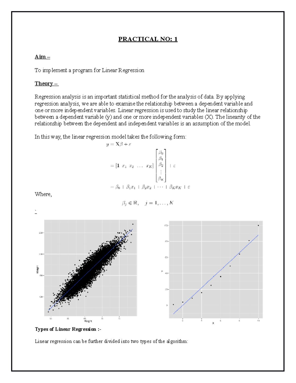 Linear Regression - PRACTICAL NO: 1 Aim – To implement a program for ...