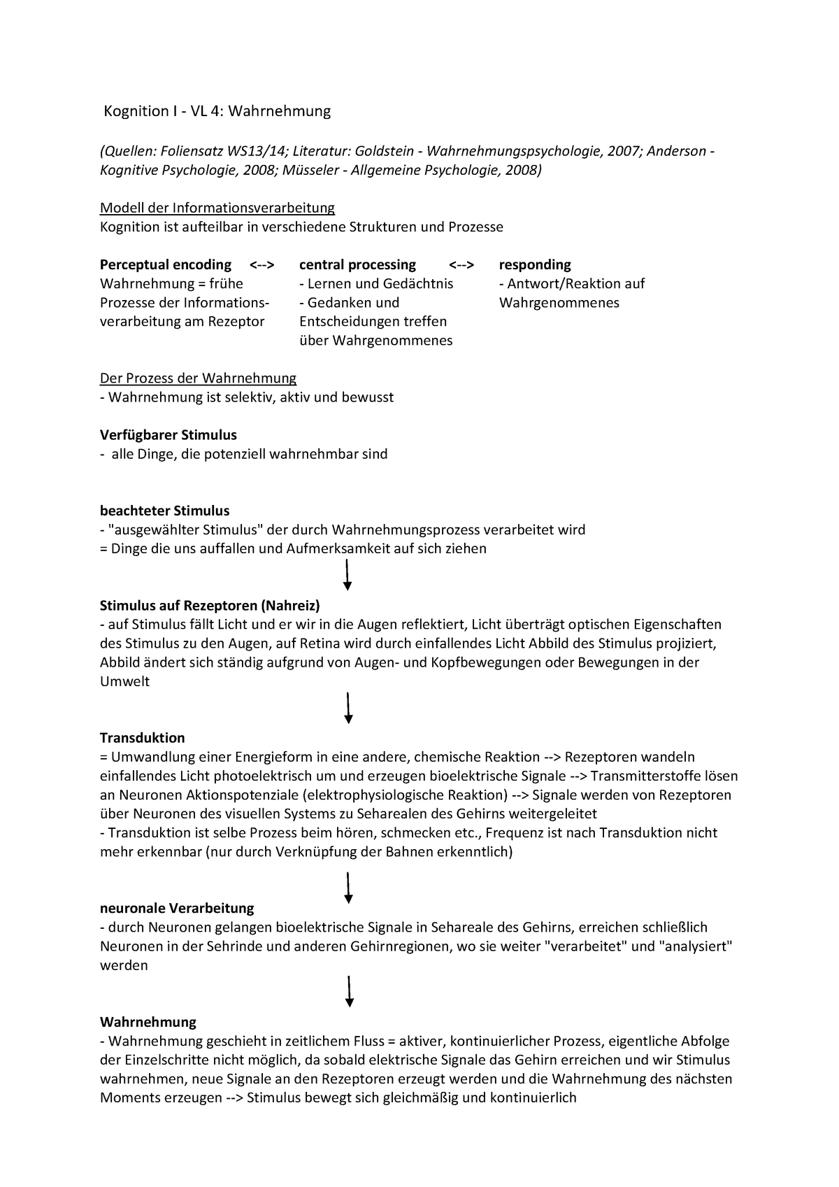 Kognition Vl 4 Wahrnehmung Studocu