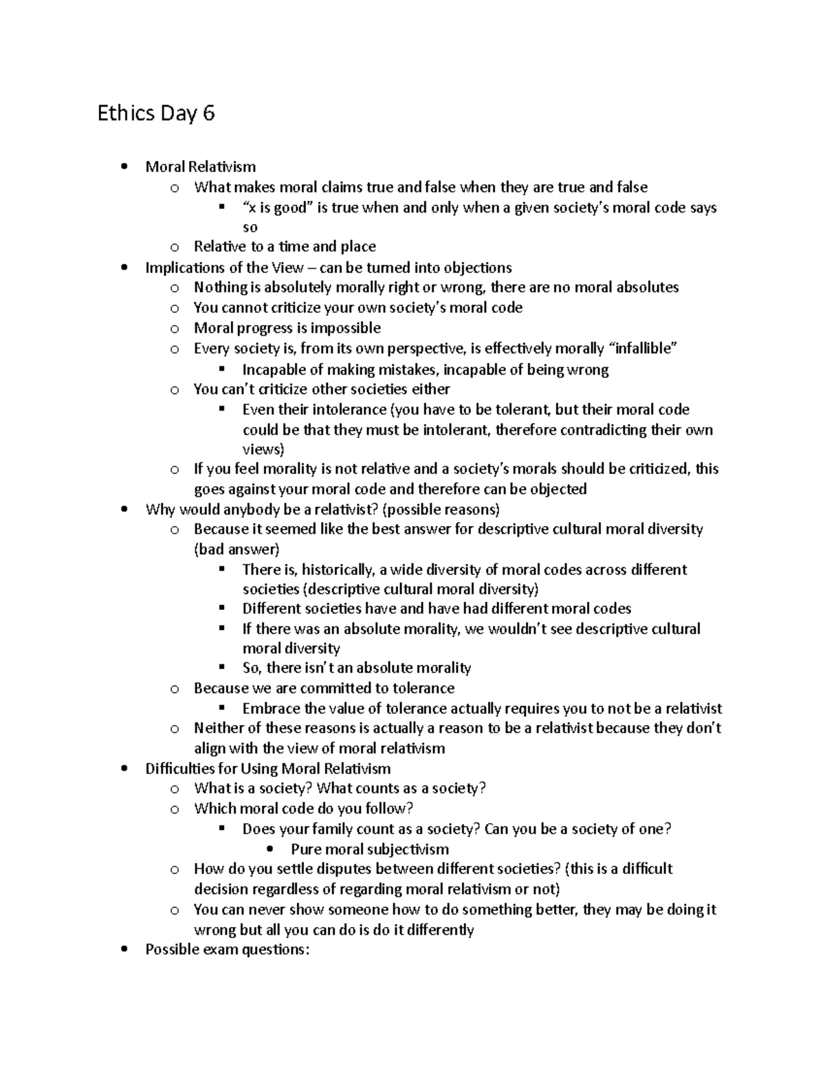 Ethics Day 6 - Seth Bordner Day 6 notes from class - Ethics Day 6 Moral ...