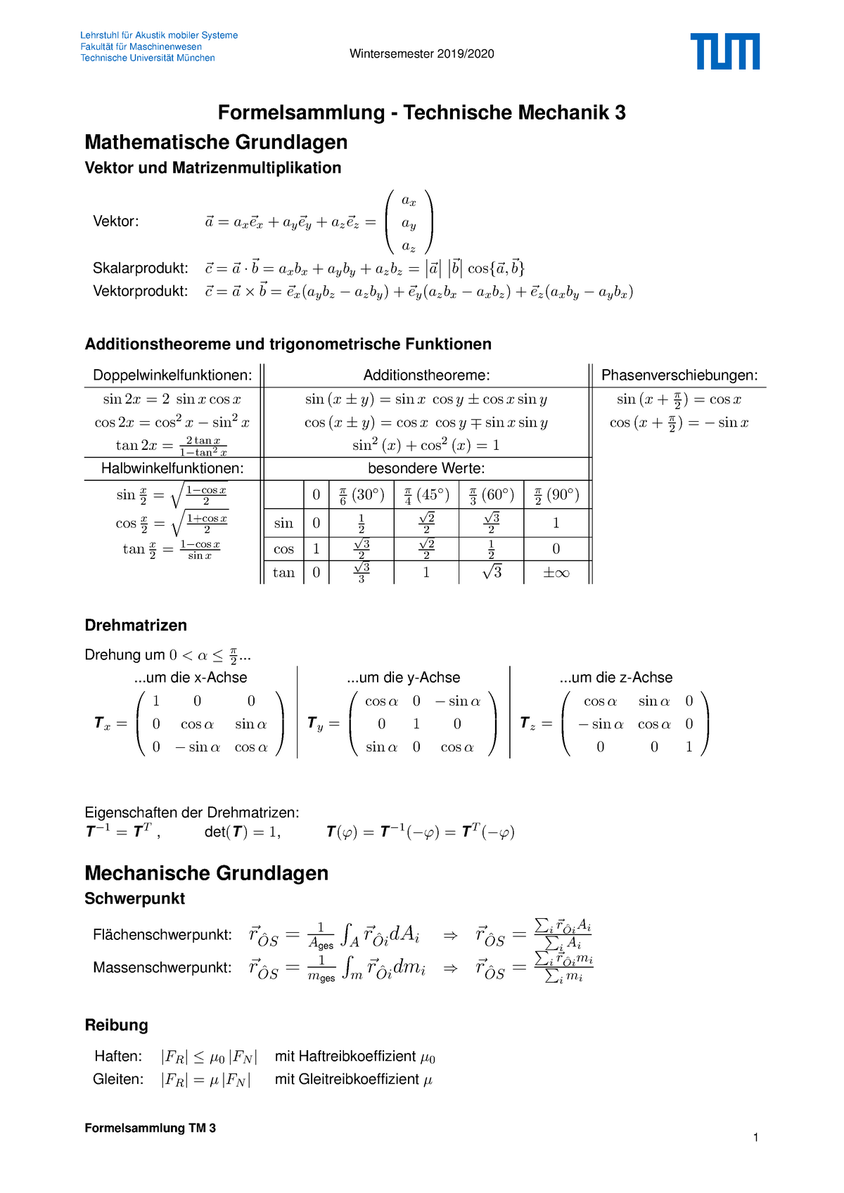 Formelsammlung Technische Mechanik 3 - Wintersemester 2019 ...