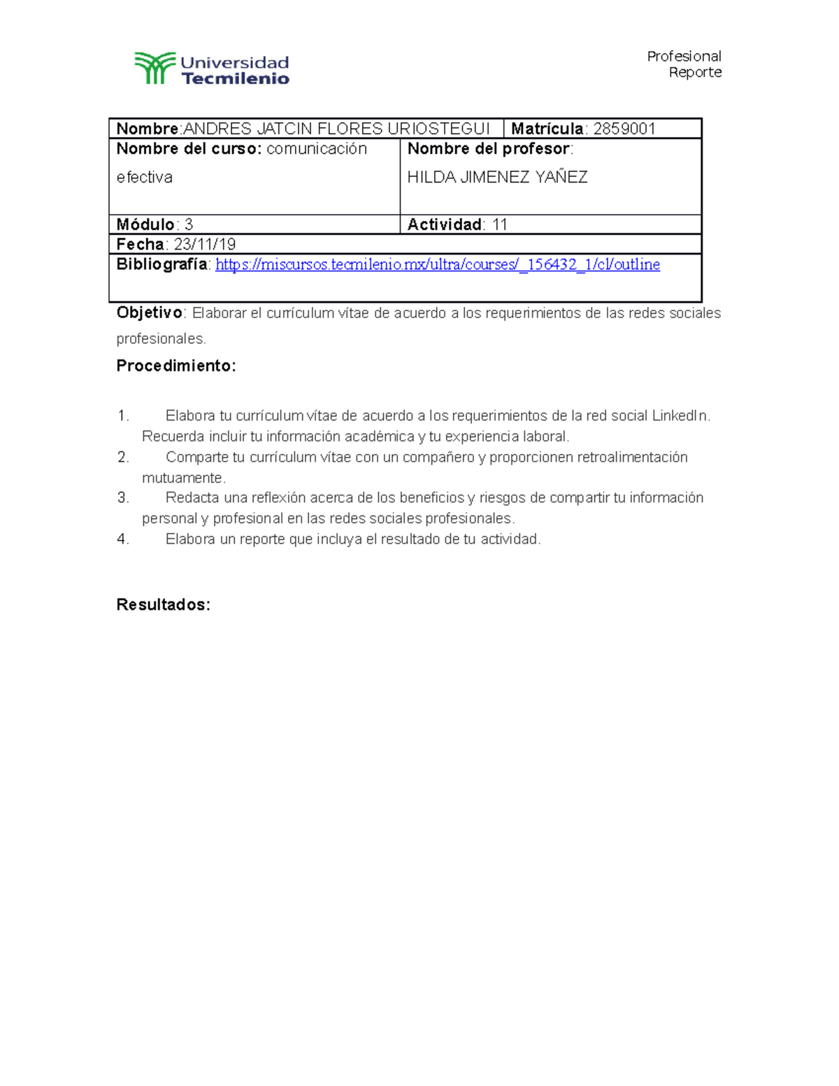 ACT11 comunicacion efectiva - Reporte Nombre :ANDRES JATCIN FLORES ...