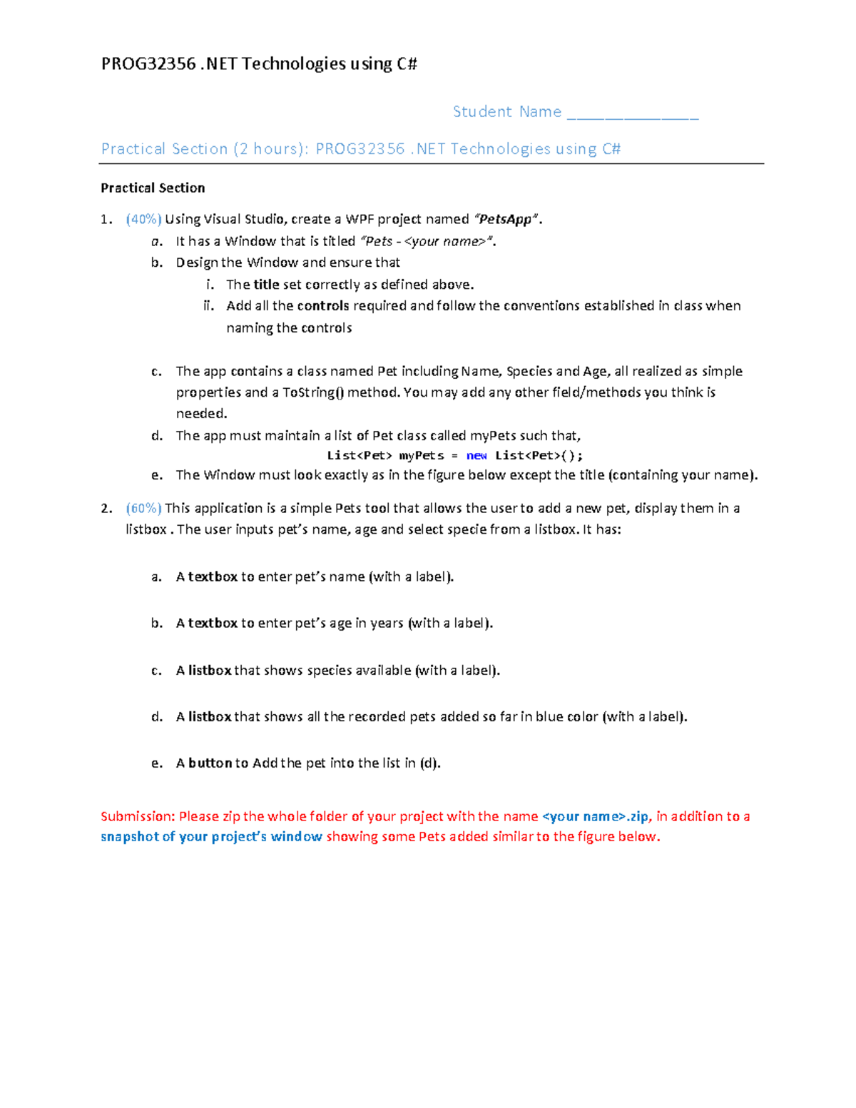 Practical Section MF22 - PROG32356 .NET Technologies using C# Stud ent ...