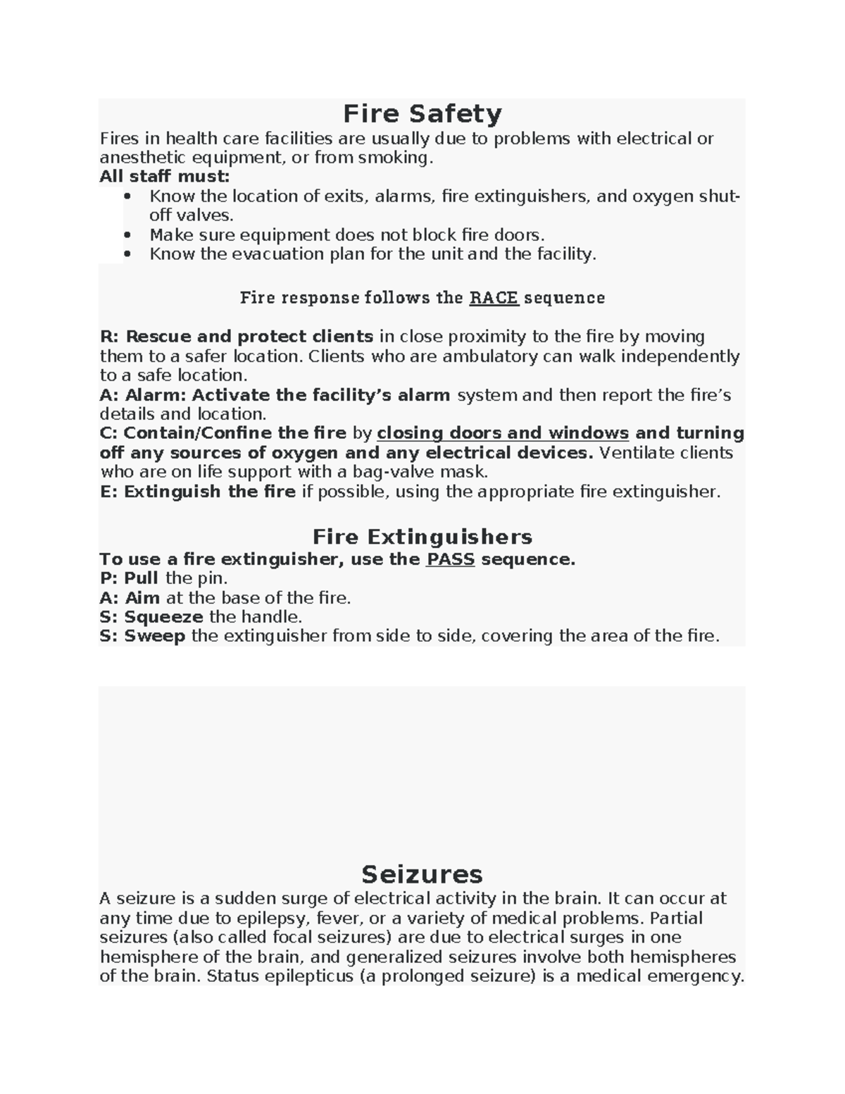 Fundamentals - study guide for quiz 2 - Fire Safety Fires in health ...