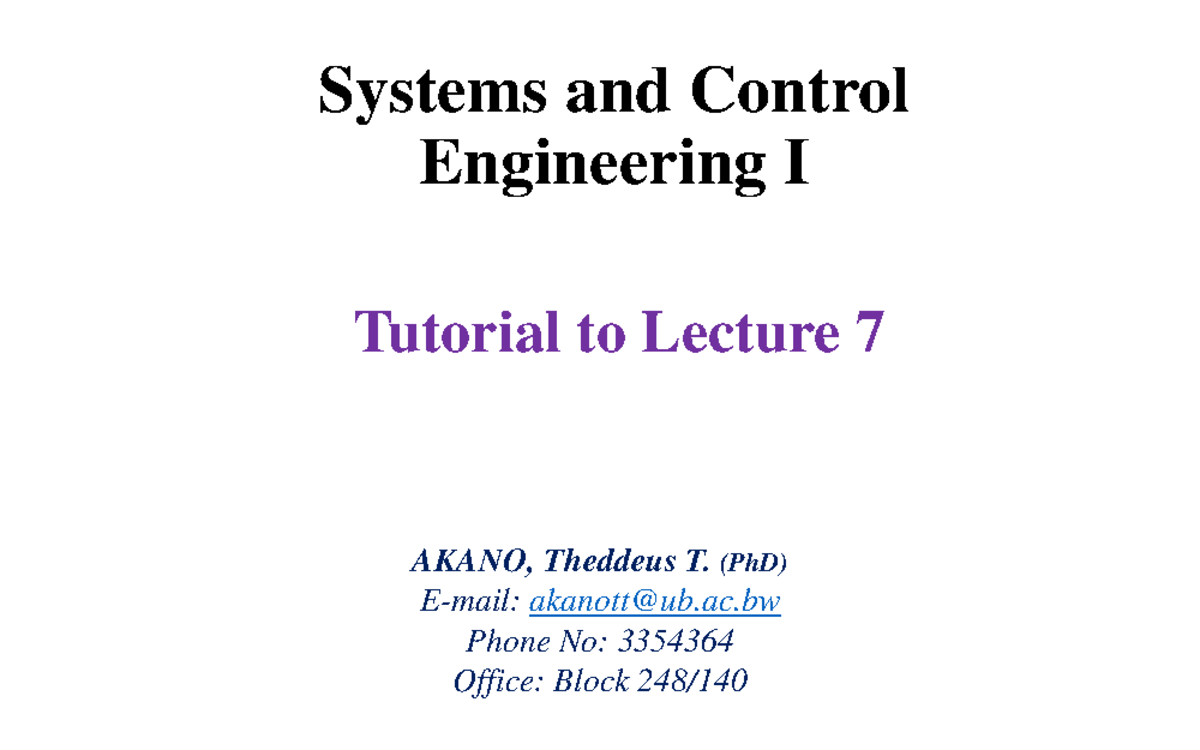 Tutorial to Lecture 7 - Systems and controls - Systems and Control ...