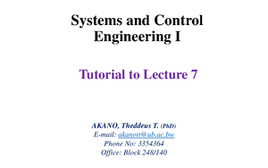 Tutorial to Lecture 6 - Systems and controls - Systems and Control ...