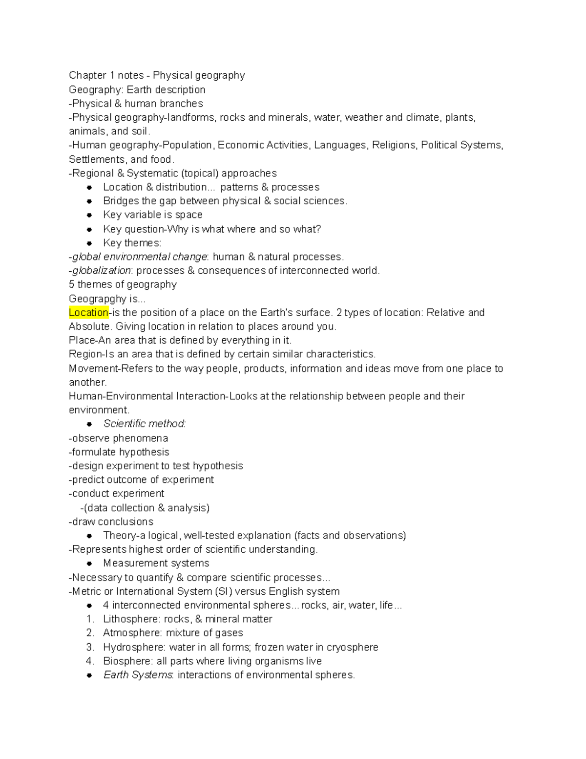 Notes- Physical Geography Sabrina Zemil-3 - Chapter 1 Notes - Physical ...