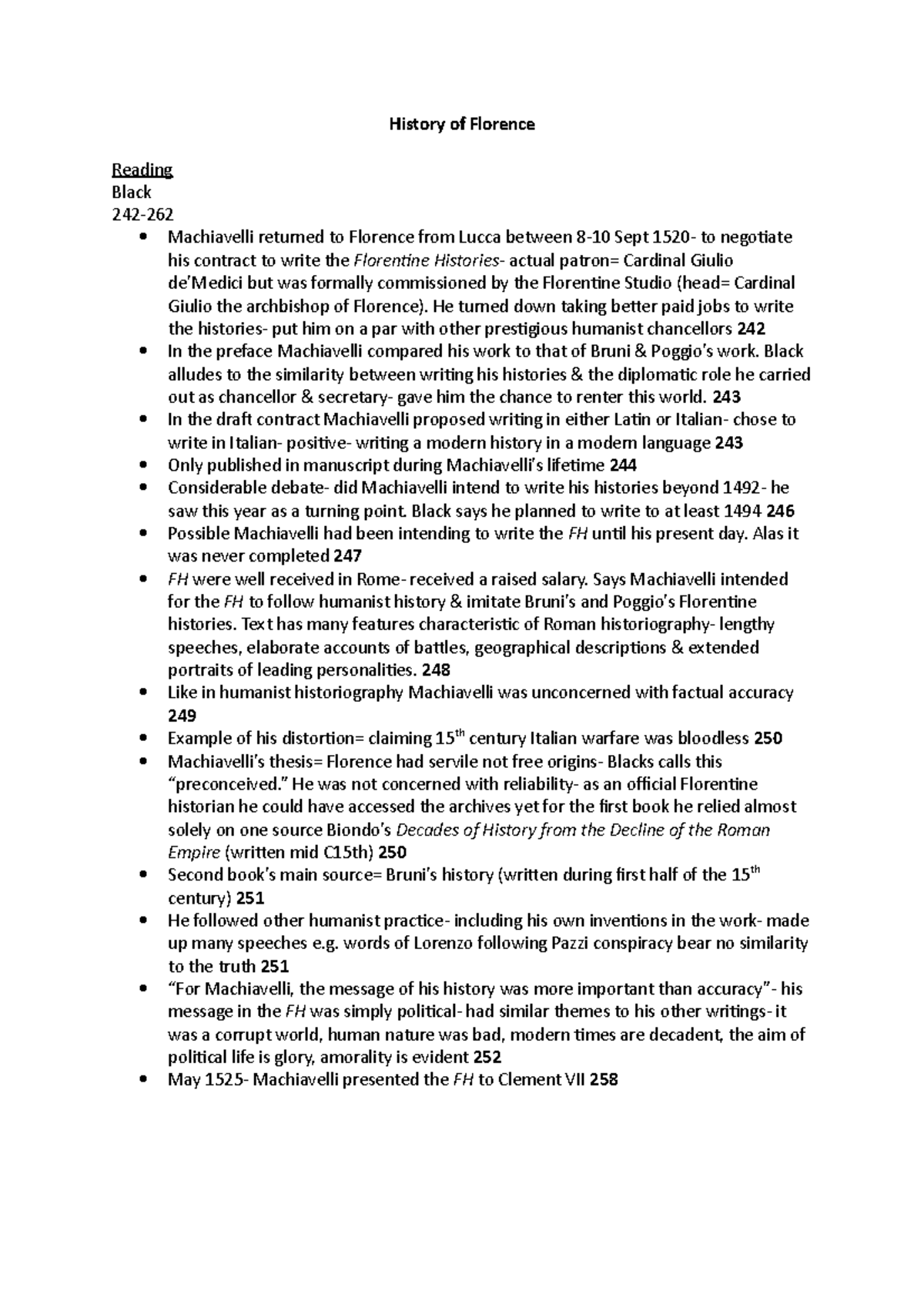 History of Florence I History of Florence Reading Black 242