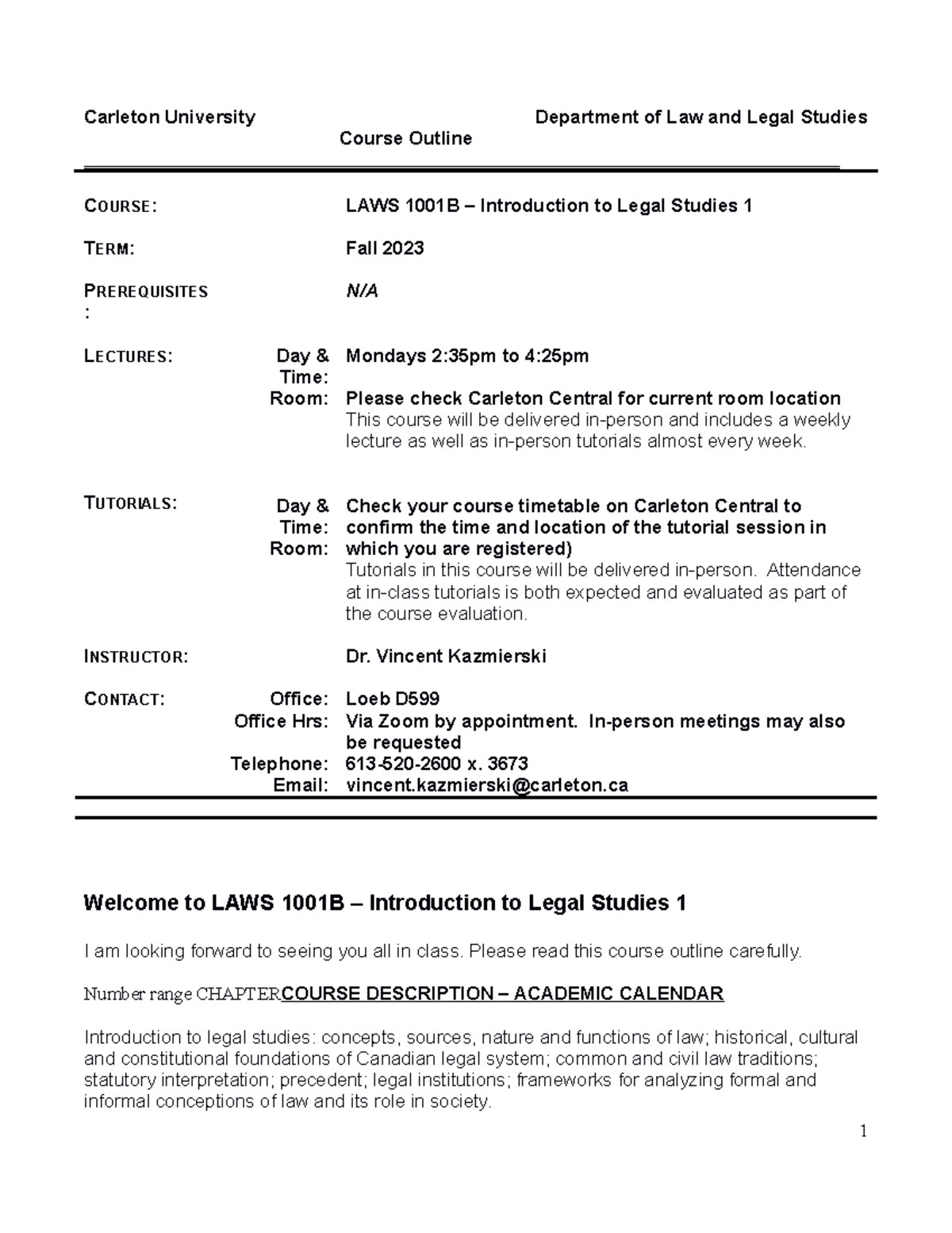 LAWS 1001B-2023F-Kazmierski-outline-post - Carleton University ...