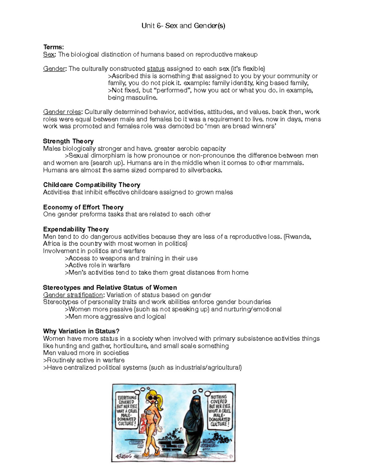 Unit 6 Sex And Genders Lecture Notes 6 Unit Sex And Gender S Terms Sex The Biological