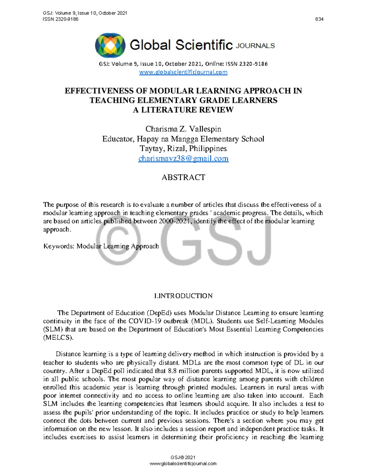 Effectiveness OF Modular Learning Approach IN Teaching Elementary Grade ...