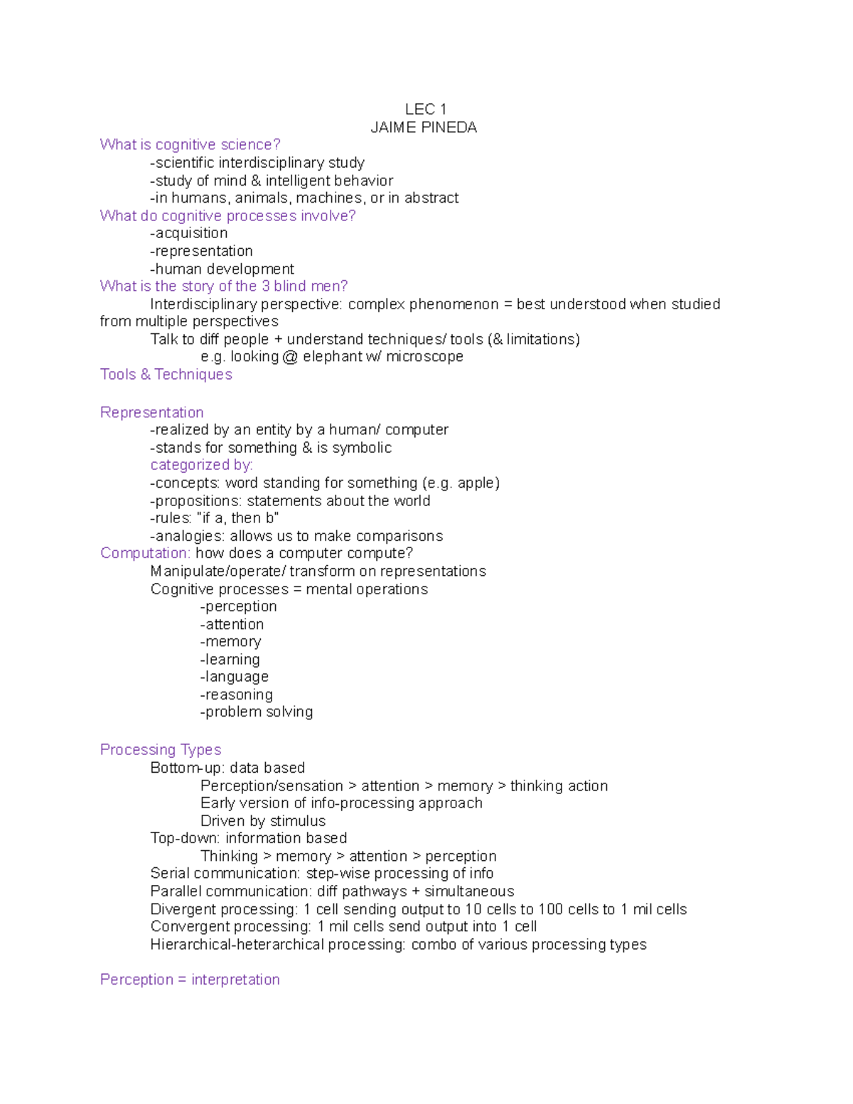 LEC 1-2 - Lecture notes 1,2 - LEC 1 JAIME PINEDA What is cognitive ...