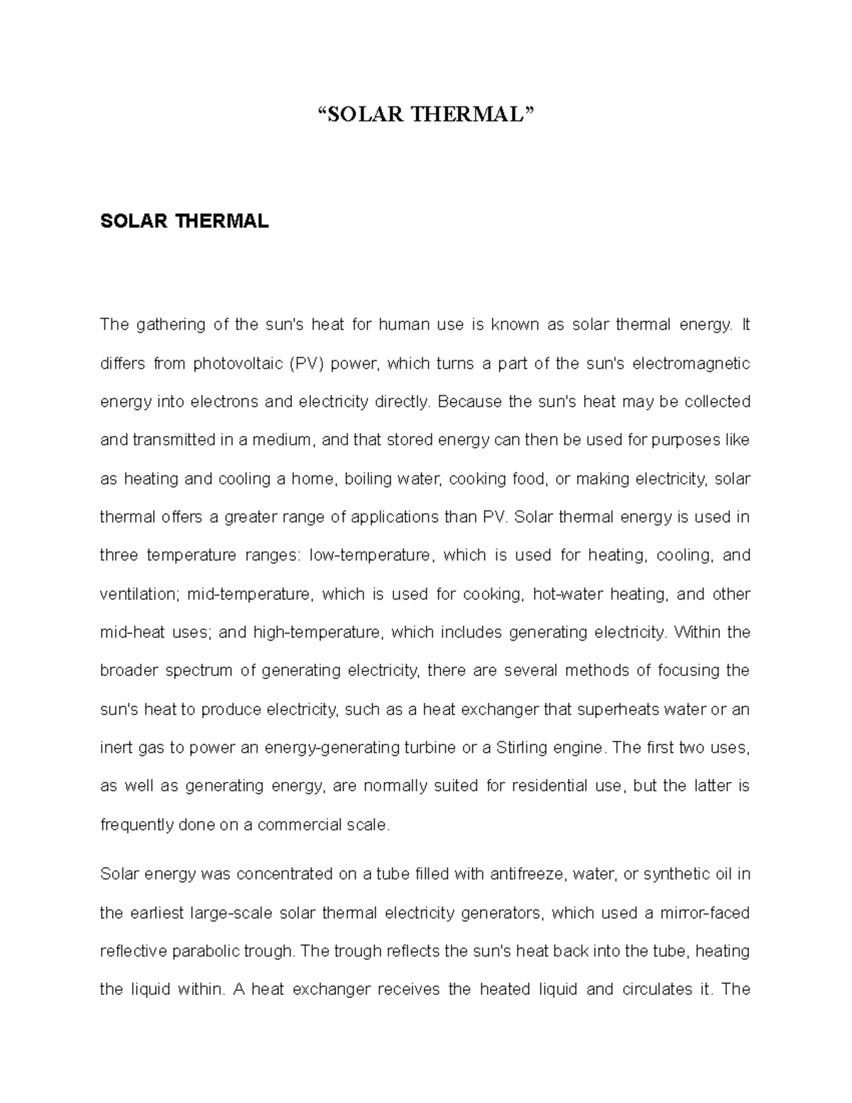 Solar Thermal” - Lecture notes 1 - “SOLAR THERMAL” SOLAR THERMAL The ...
