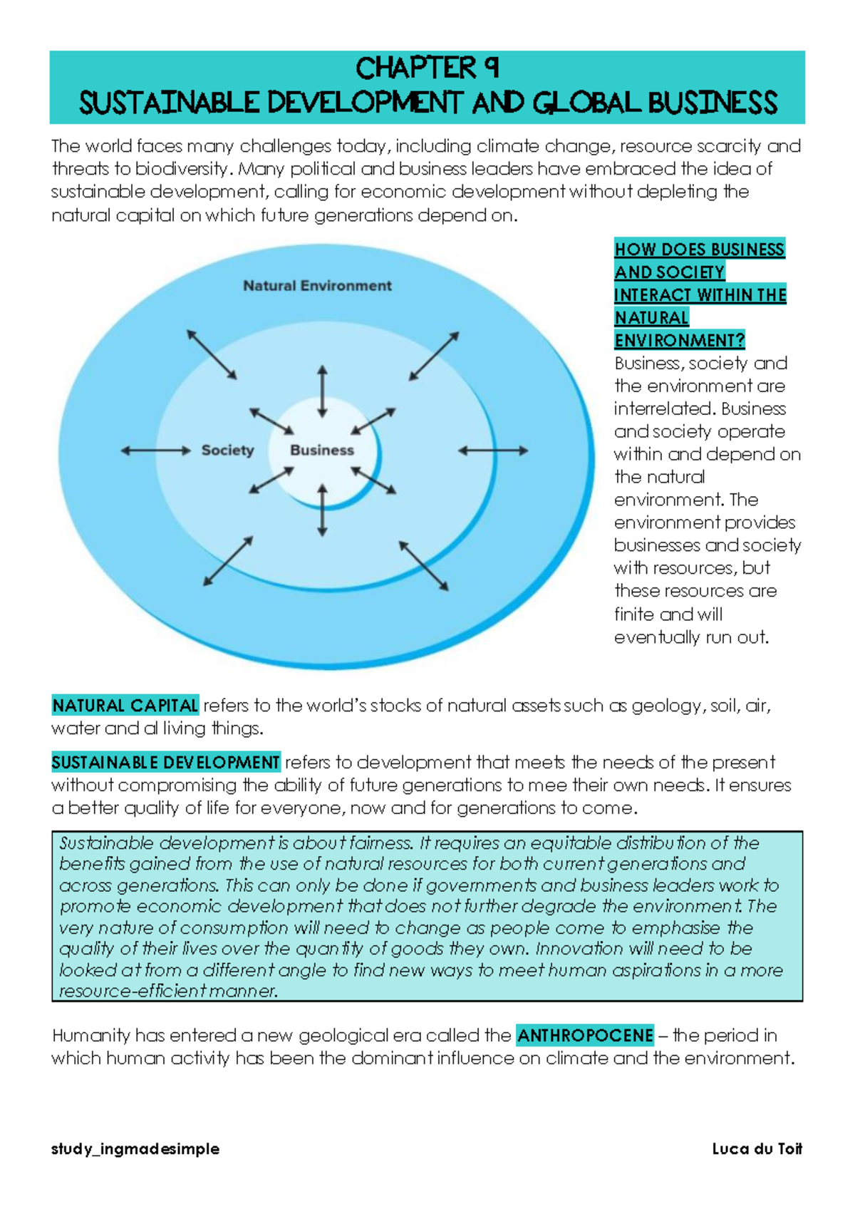 Chapter 9 Sustainable Development AND Global Business - CHAPTER 9 ...