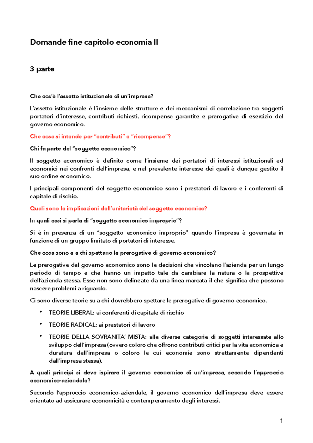 Appunti - risposte alle domande del esame - Economia aziendale II - a.a