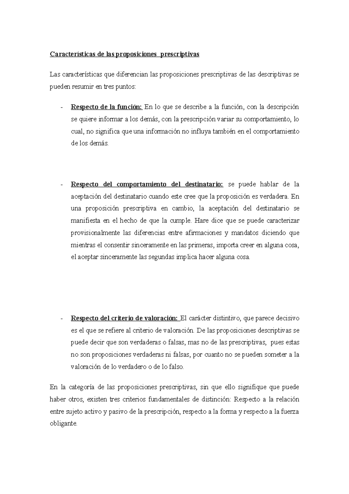 Características de las proposiciones prescriptivas - Características de ...