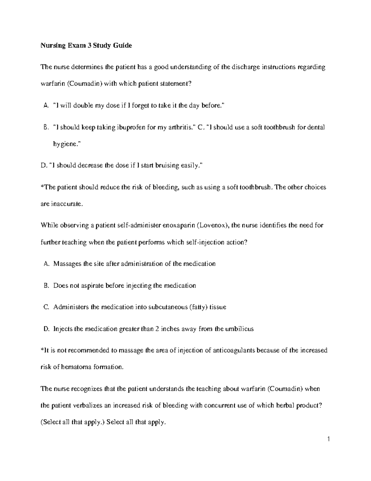 Nursing Exam 3 Study Guide - Nursing Exam 3 Study Guide The nurse ...