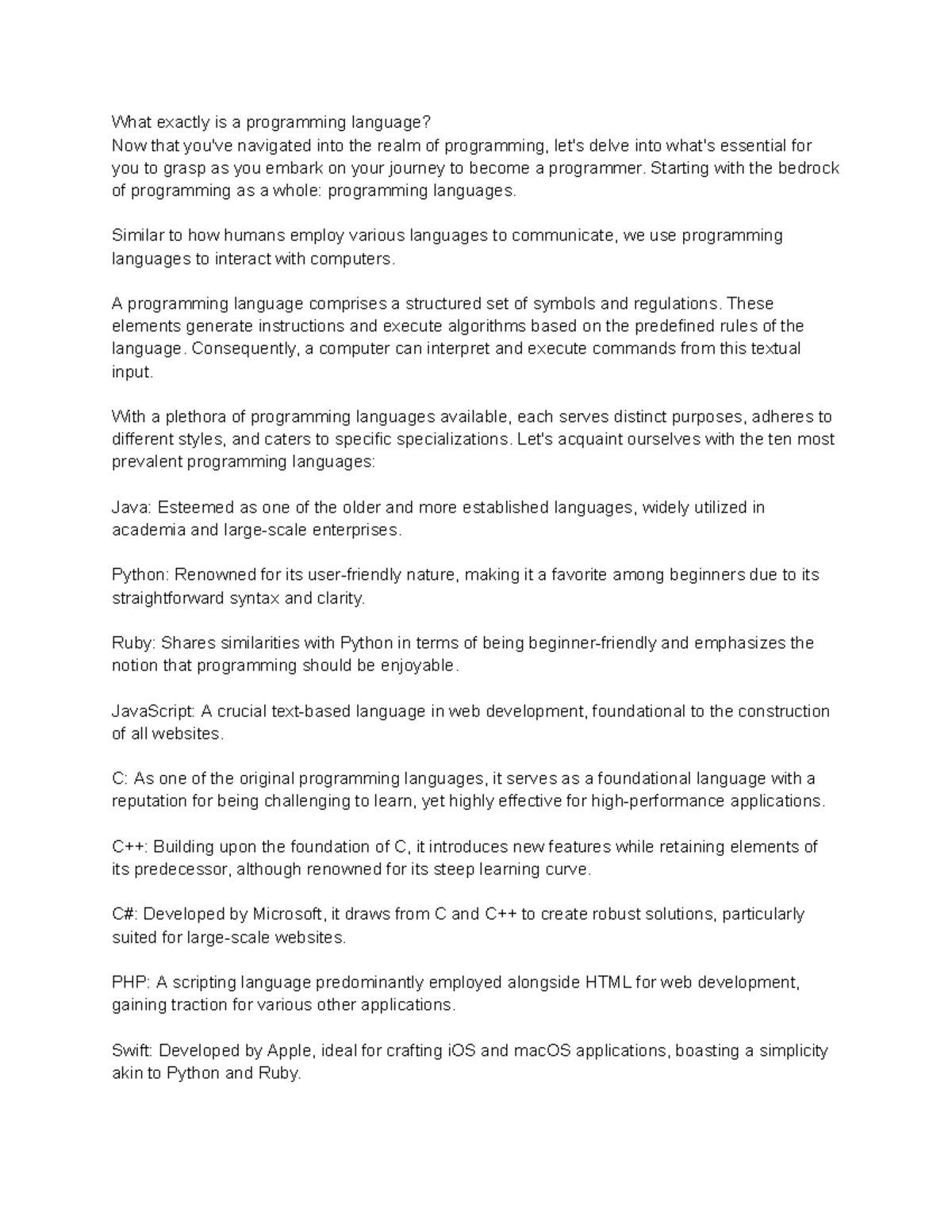 Untitled document - lecture notes - What exactly is a programming ...