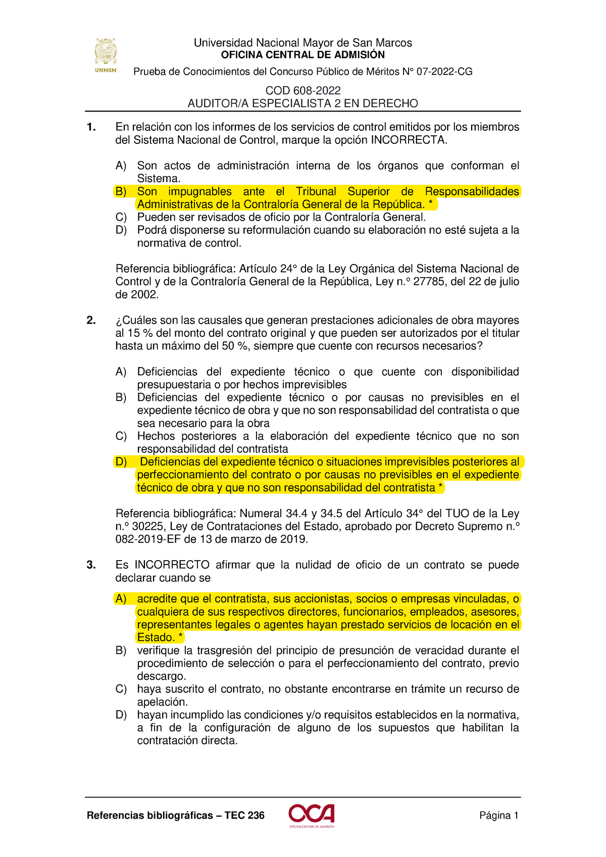 COD 608 2022 CG examen de conocimientos OFICINA CENTRAL DE ADMISIÓN