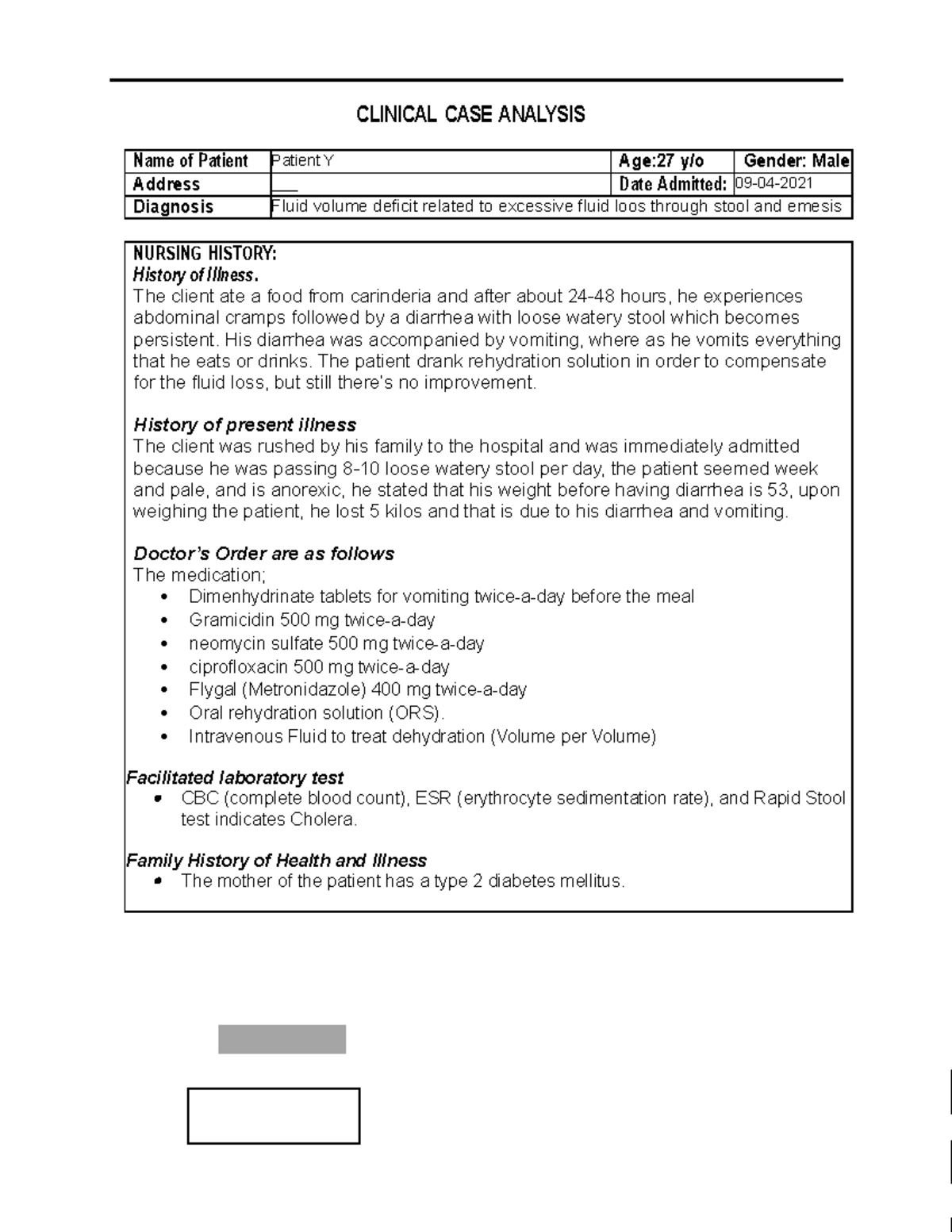 A Case Analysis Presentation for Cholera with pathophysiology, doctors