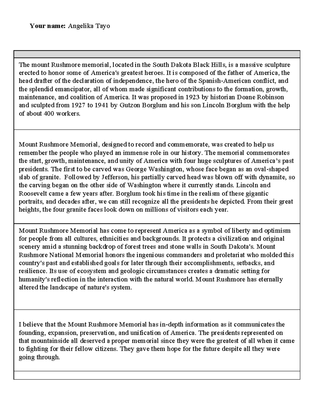 Module 1 Essay Assignment Your name Angelika Tayo The mount