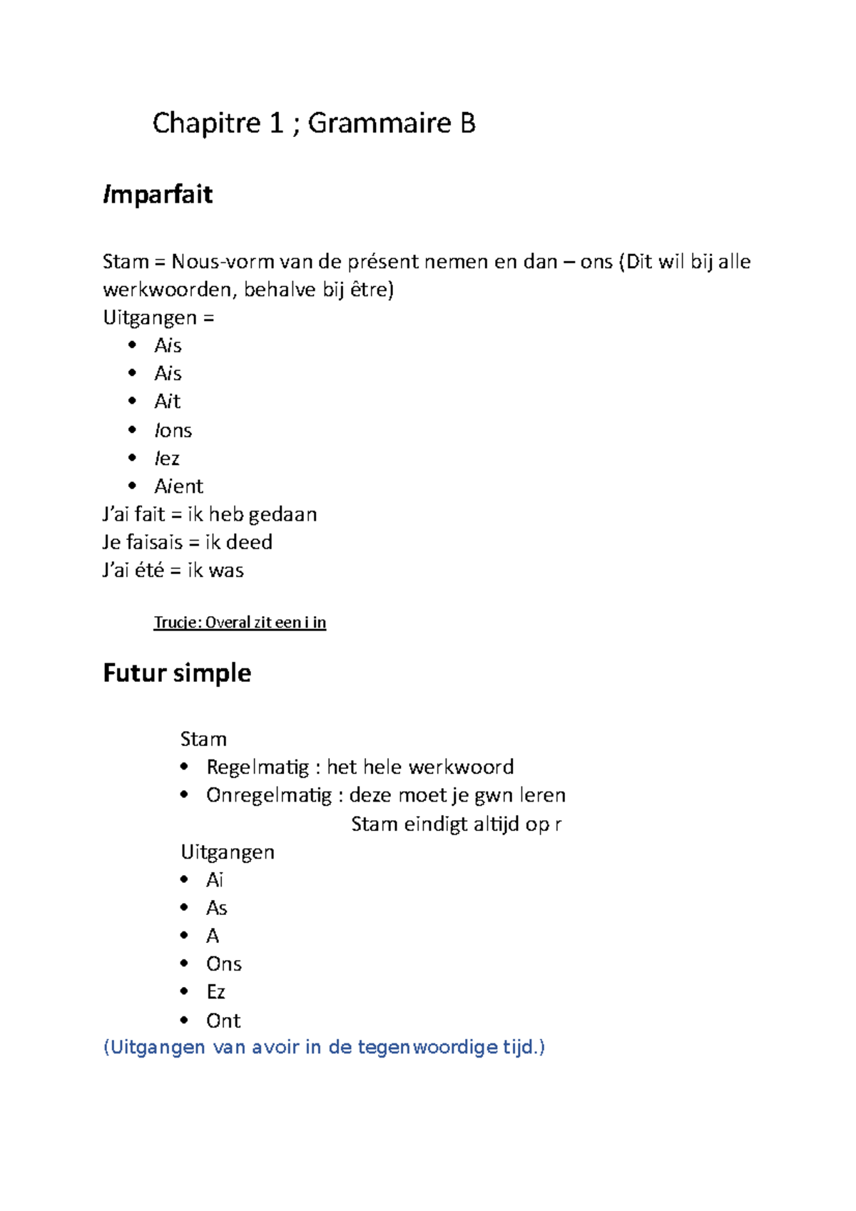 09:19 ; H.1, Grammaire B - Chapitre 1 ; Grammaire B Imparfait Stam ...