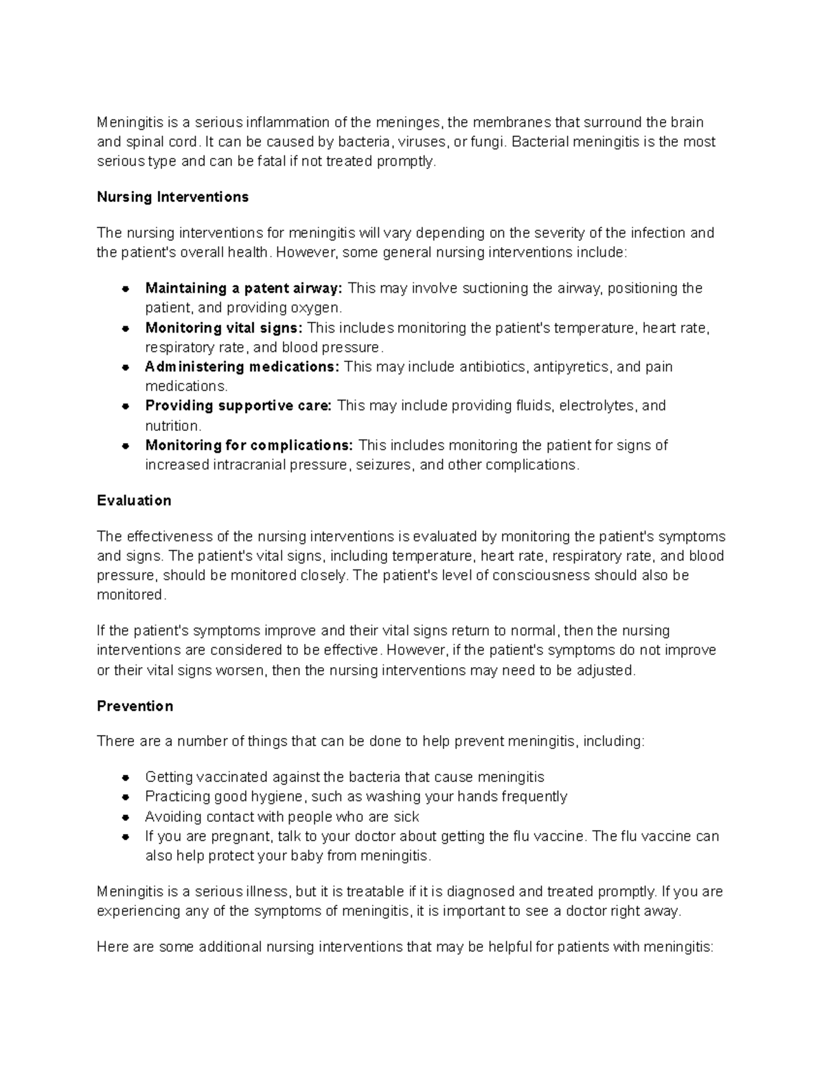 meningitis case study nursing