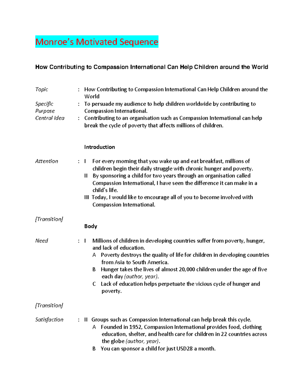 Sample Outline 2 Contributing to Compassion International (Monroe ...