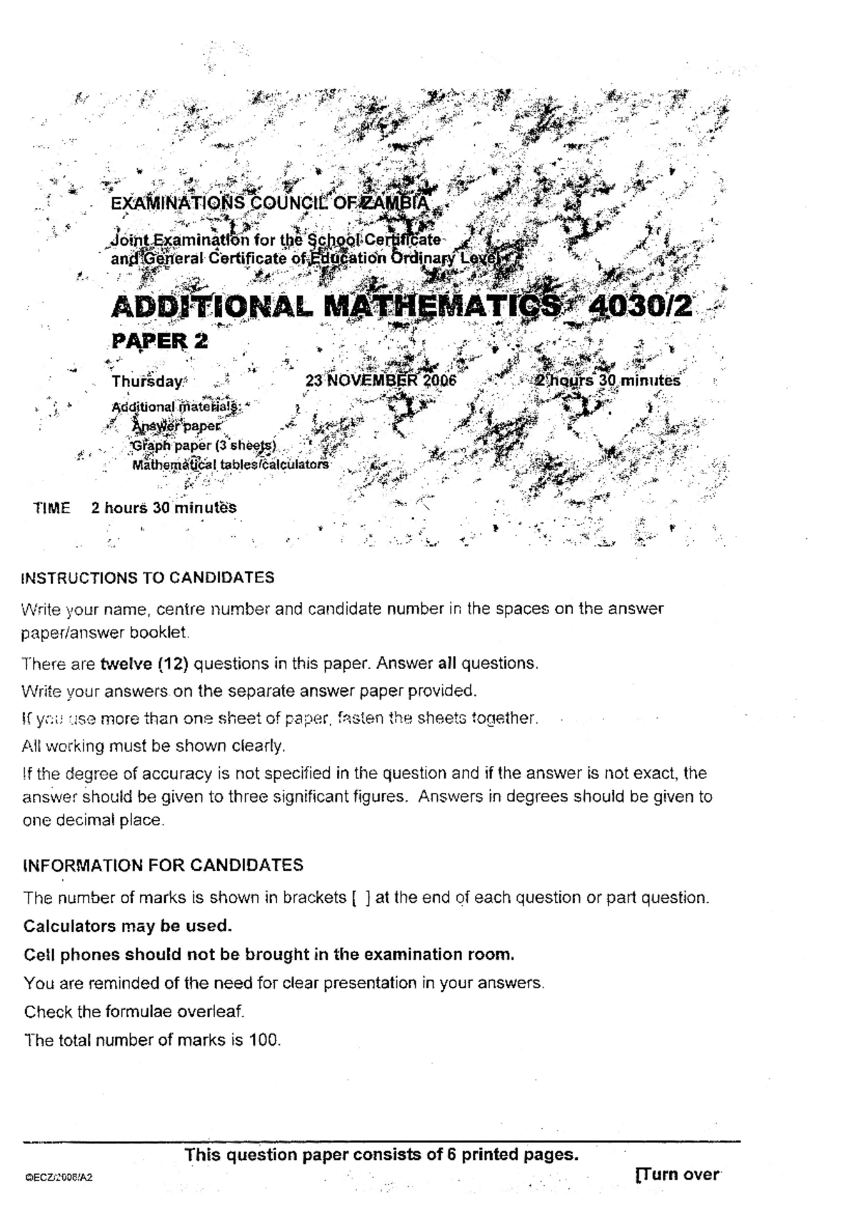 G12 addma p2 2006 - To review examination in secondary school ...