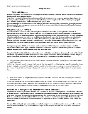 BA174 Assignment 2 - BA174 Small Business Management melanie@ghc ...