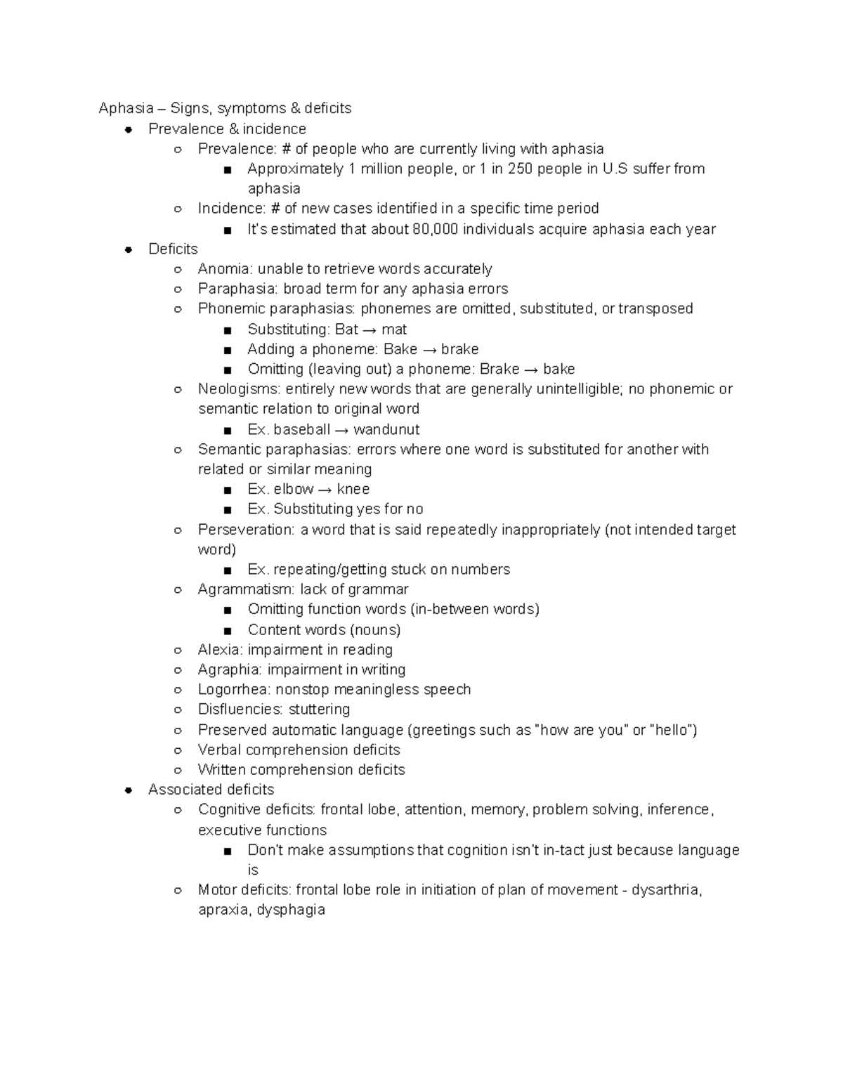 Overview of aphasia - Aphasia – Signs, symptoms & deficits Prevalence ...