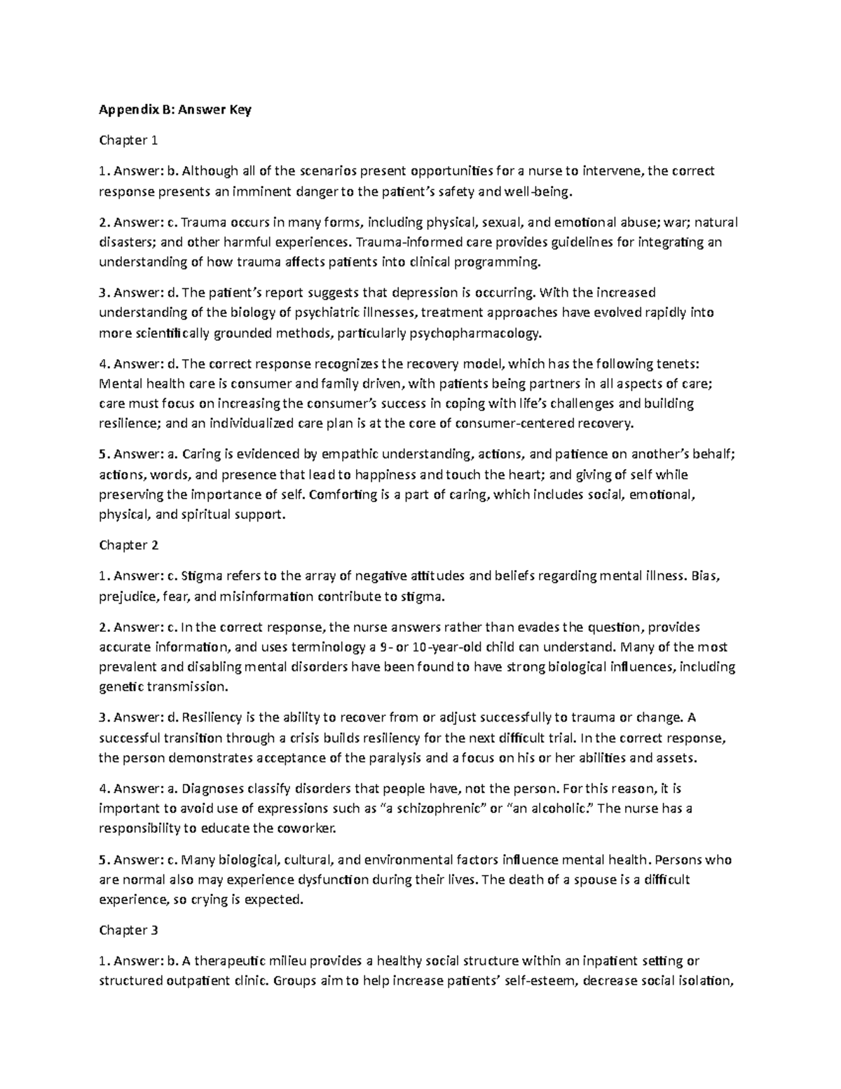 Chapter Answers - Rationales - Appendix B: Answer Key Chapter 1 Answer ...