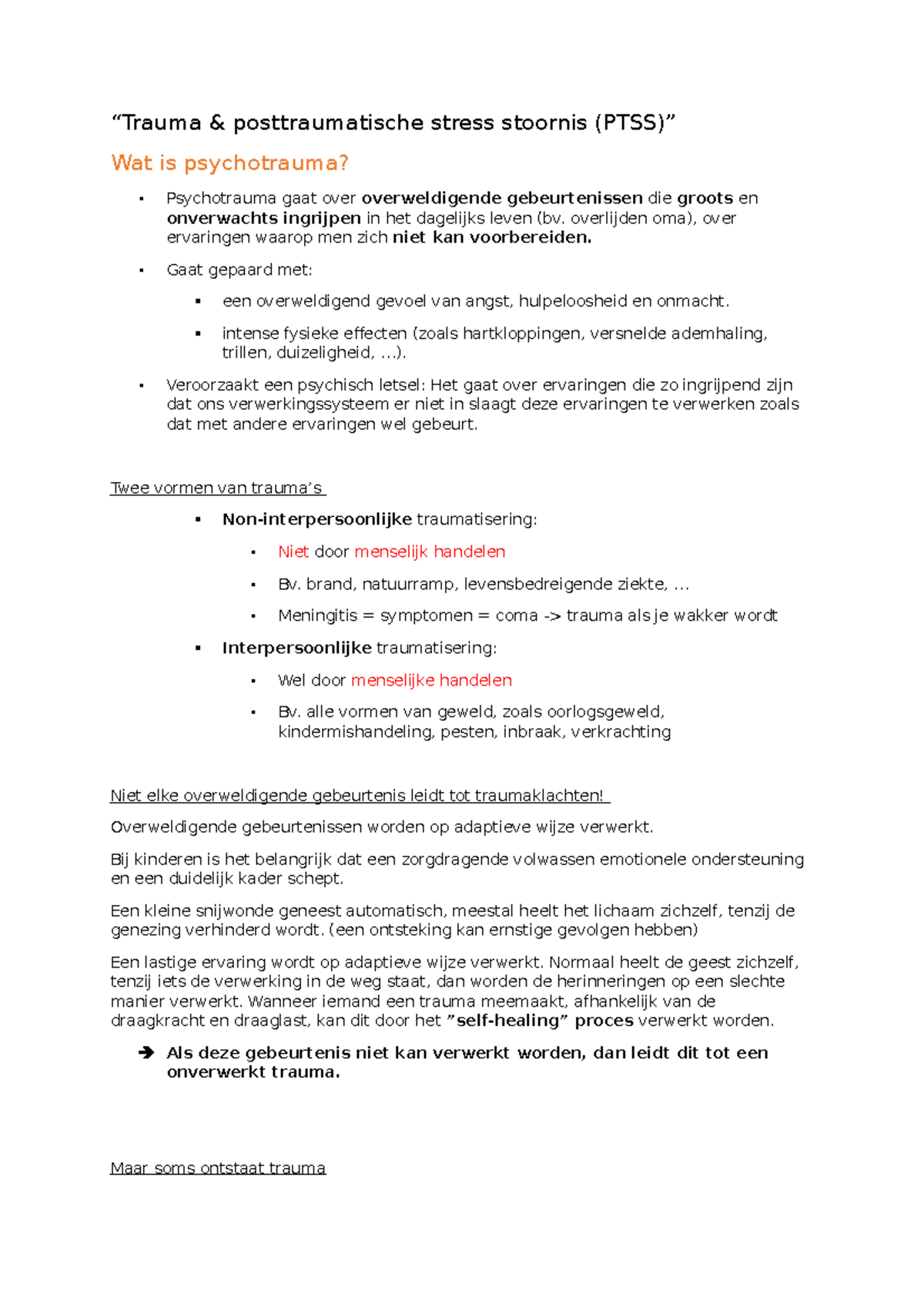 Trauma & PTSS “Trauma & posttraumatische stress stoornis (PTSS)” Wat is psychotrauma? Studocu Trauma & PTSS “Trauma & posttraumatische stress stoornis (PTSS)” Wat is psychotrauma? Studocu