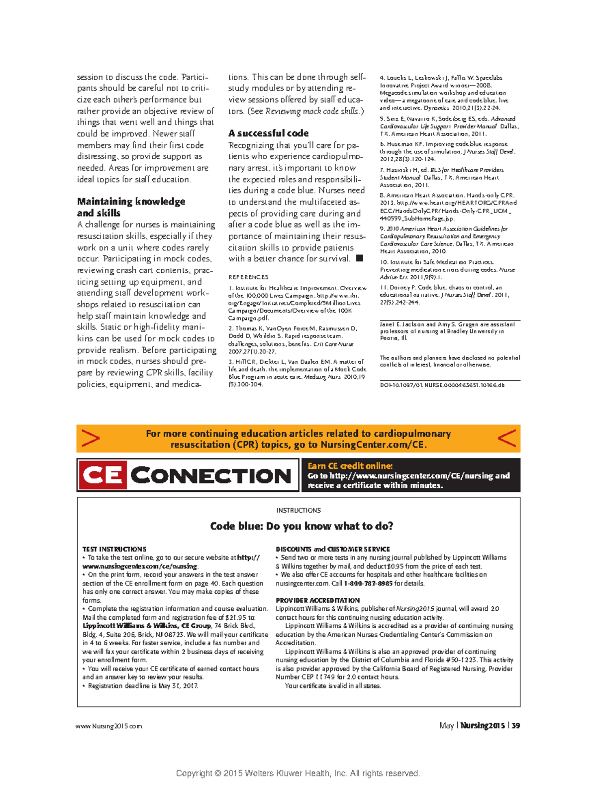 Code blue Do you know what to do - Nursing2015 May l Nursing2015 l 39 ...