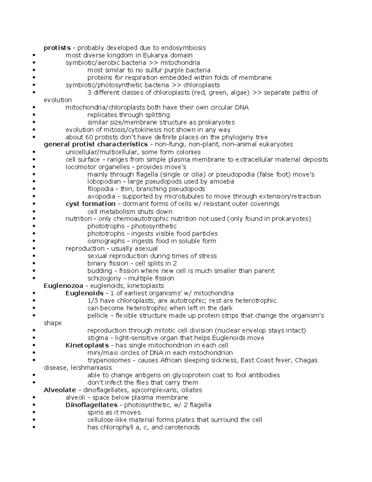 Chapter 27 Notes - lecture 27 - protists - probably developed due to ...