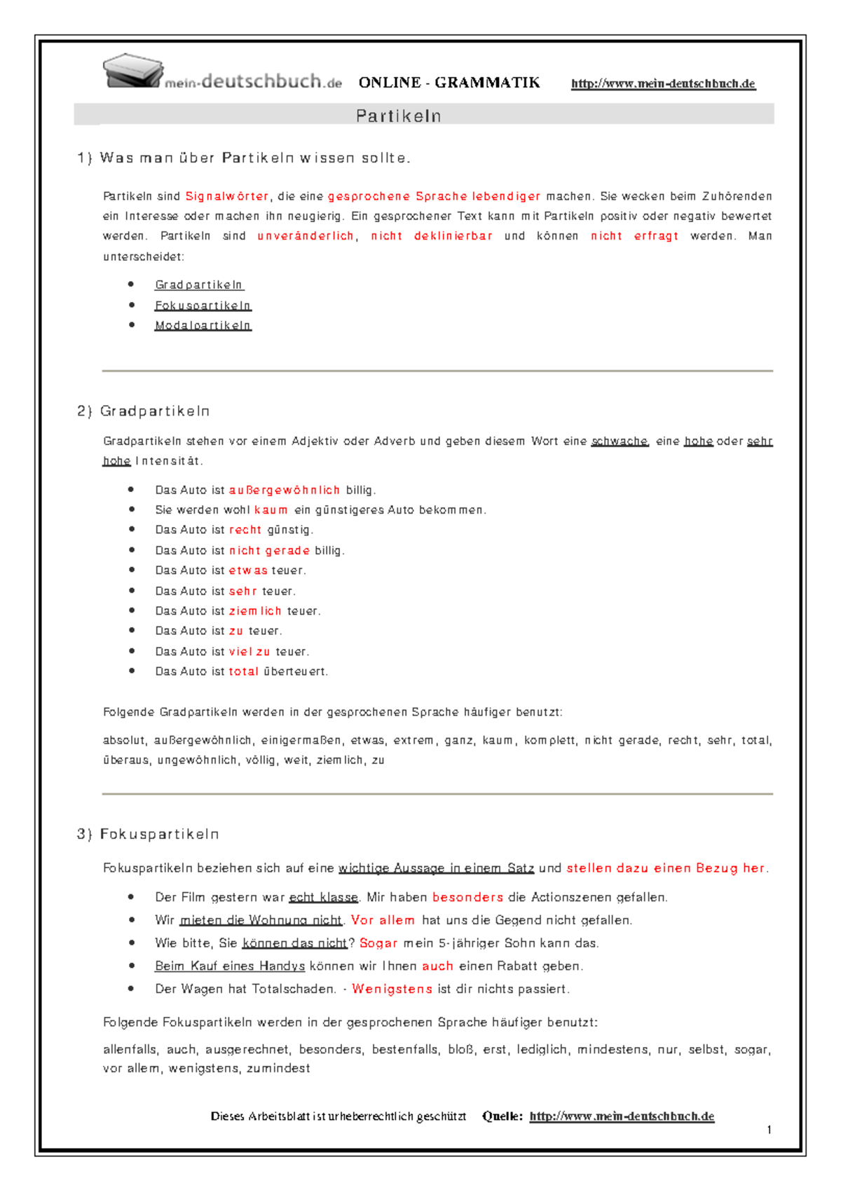 Partikeln der Deutsche Sprache Lingua Tedesca 2 Ca'Foscari Studocu