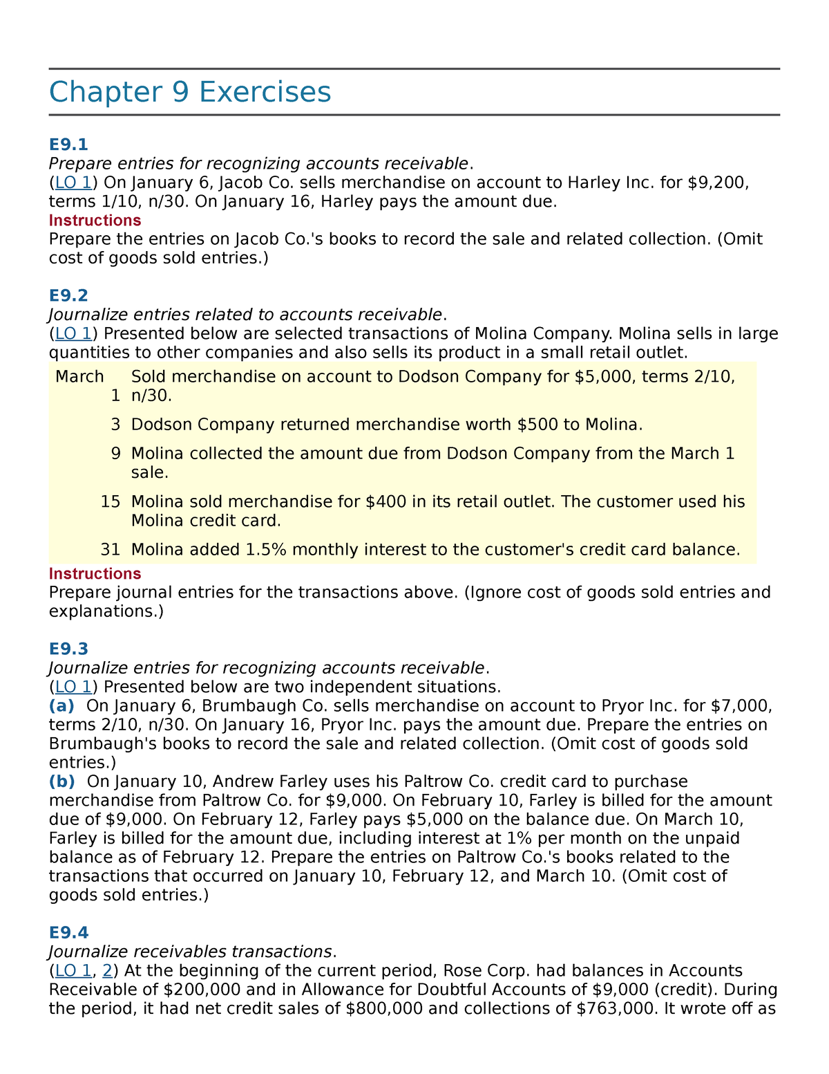 Chapter 9 Exercises It is helpful Chapter 9 Exercises E9