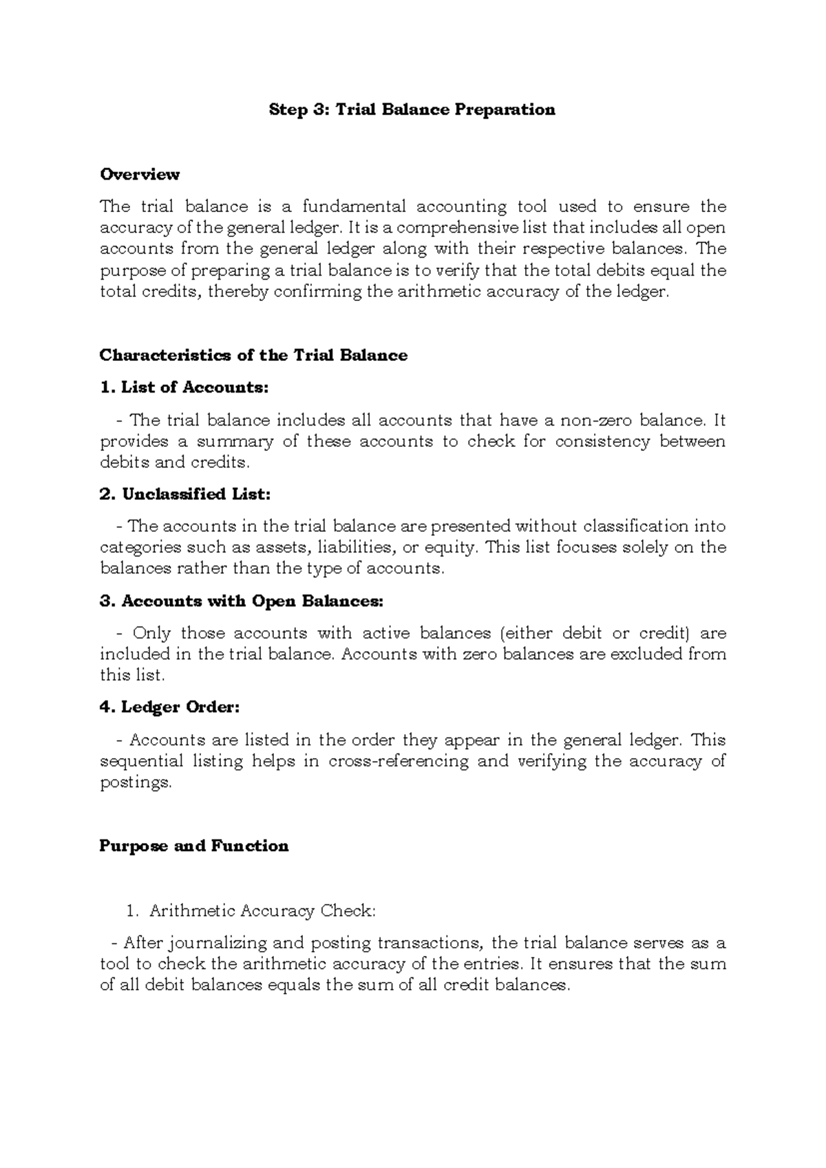 Accounting Cycle Step 3 Trial Balance - Step 3: Trial Balance ...