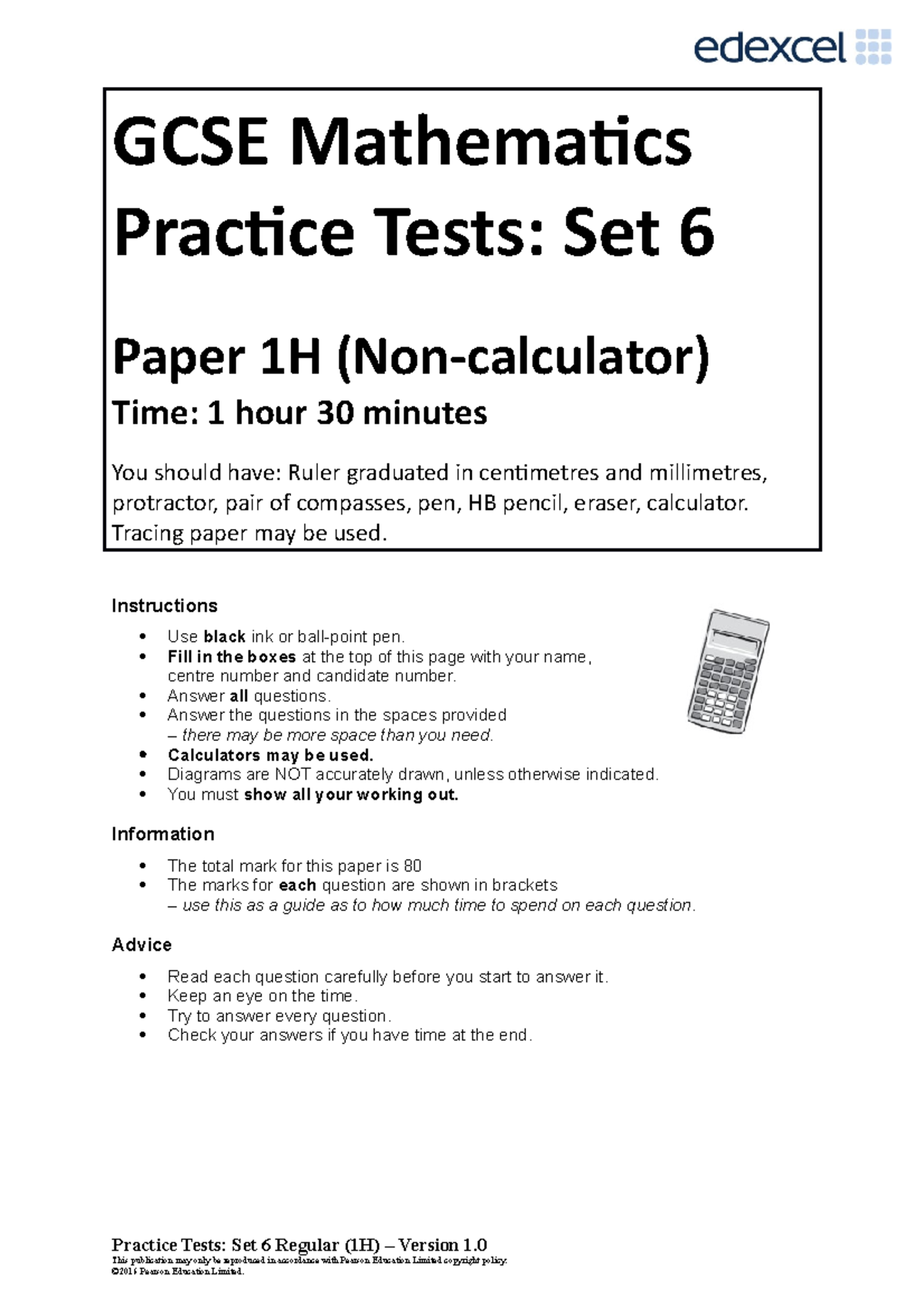 Gcse Mathematics Practice Tests Set 1 Answers