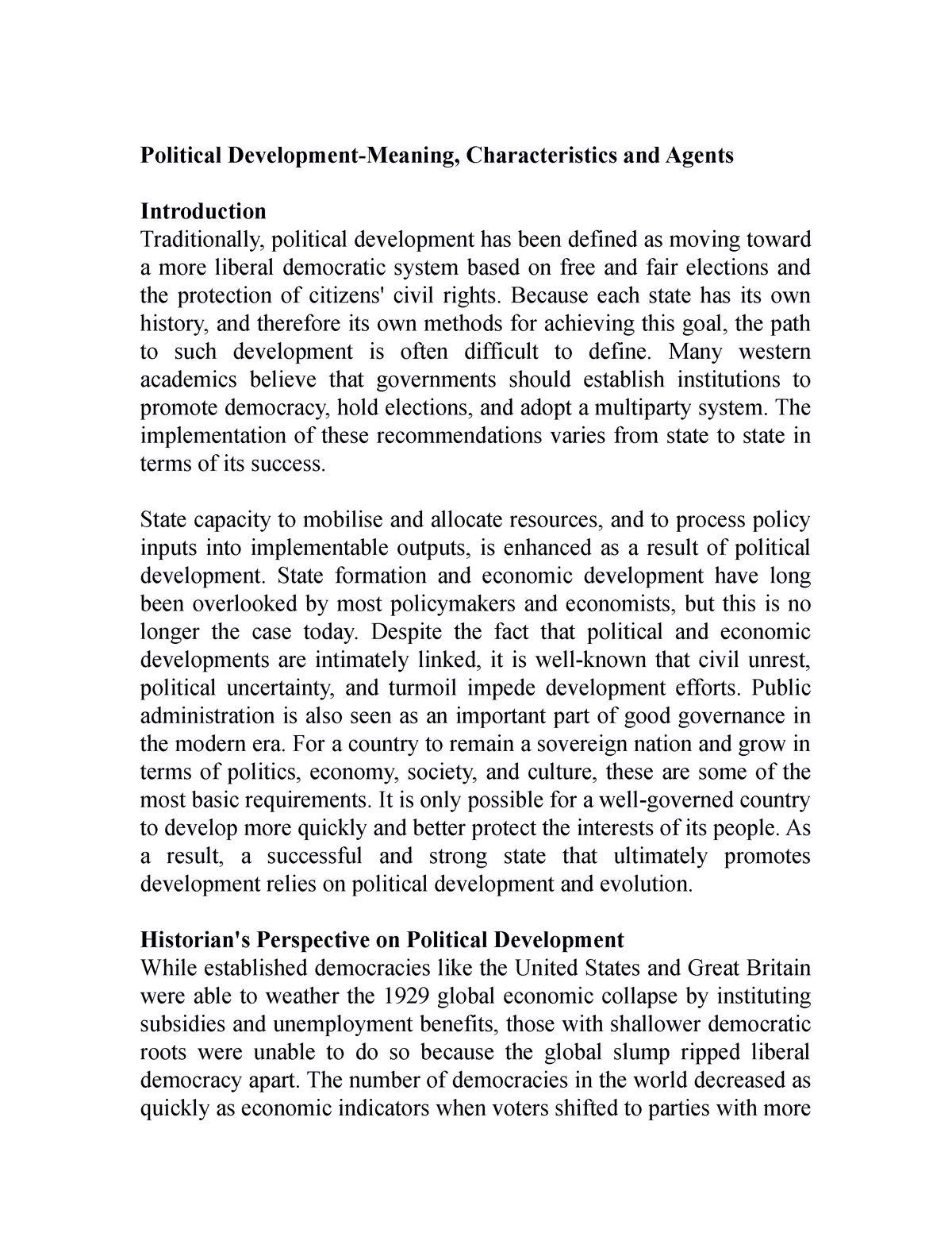 essay on political development