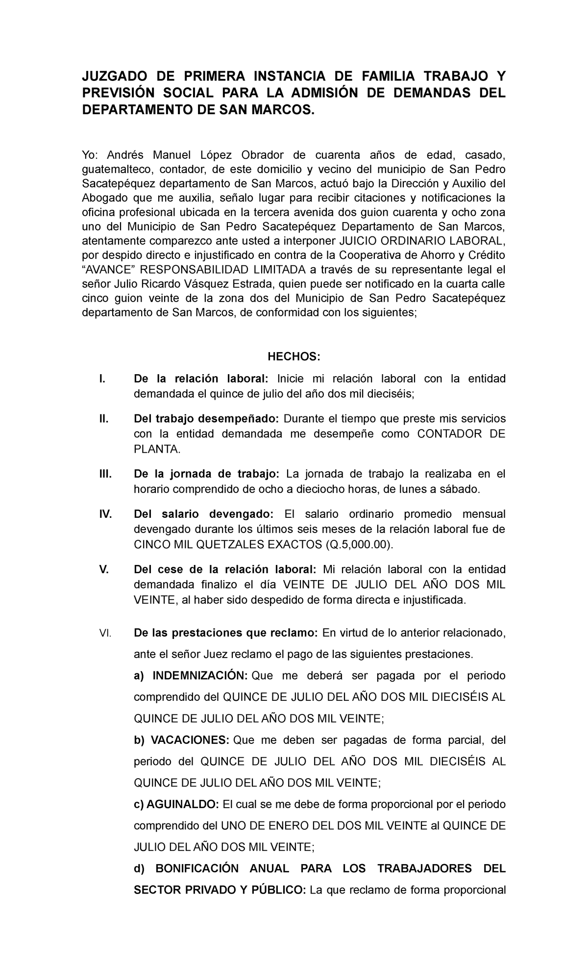 Demanda Ordinaria - Modelos - JUZGADO DE PRIMERA INSTANCIA DE FAMILIA ...