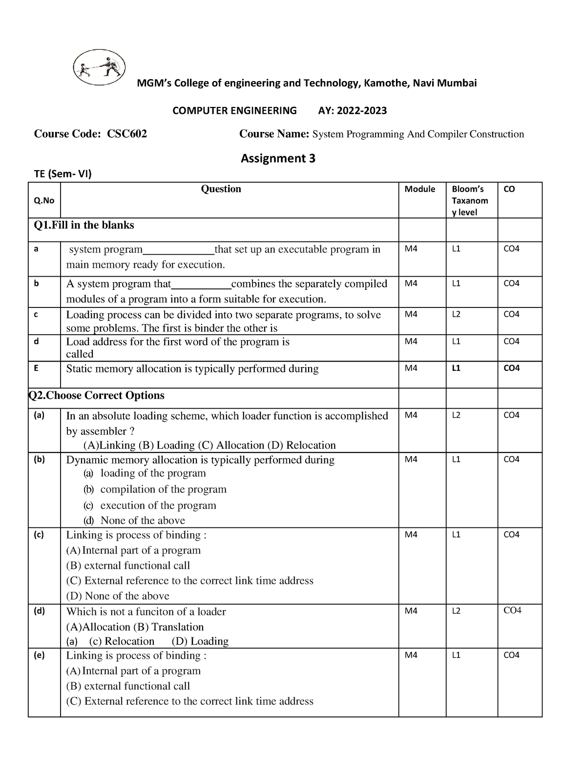 assignment loss code mg