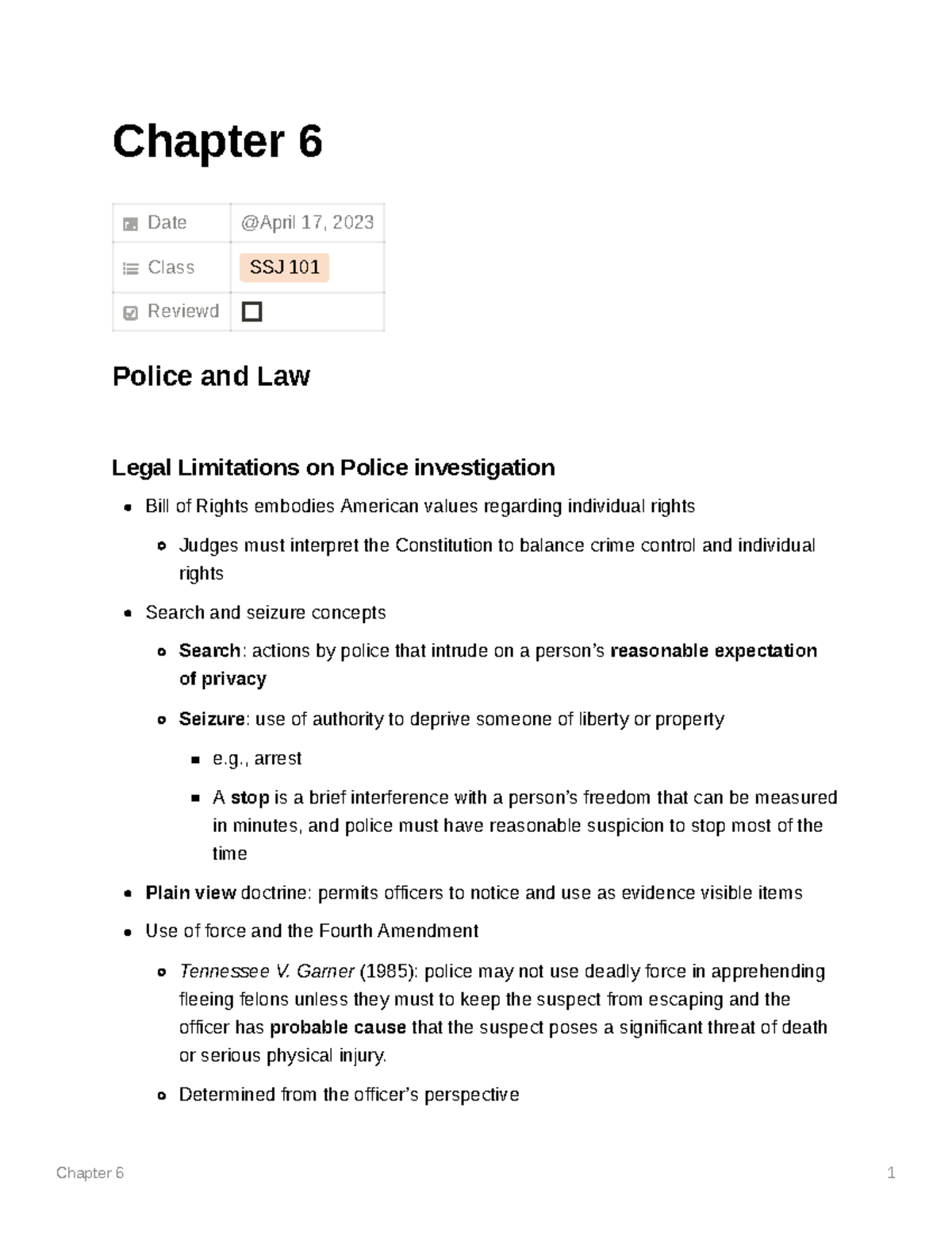 SSJ 101 Chapter 6 - Chapter 6 1 Chapter 6 Date Class SSJ 101 Reviewd ...